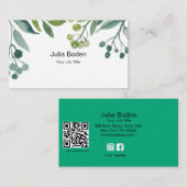 Berries and Branches Watercolor Green Foliage 名刺 (正面/裏面)