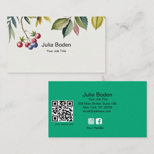 Berries and Branches Watercolor Natural 名刺 (正面/裏面)