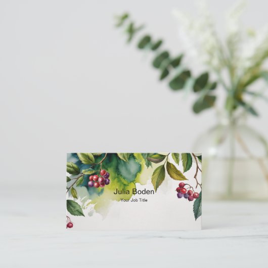 Berries and Branches Watercolor Painting 名刺 (スタンド正面)