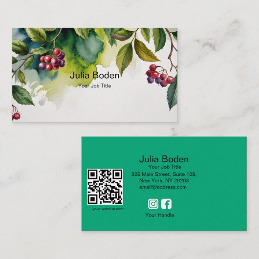 Berries and Branches Watercolor Painting 名刺 (正面/裏面)