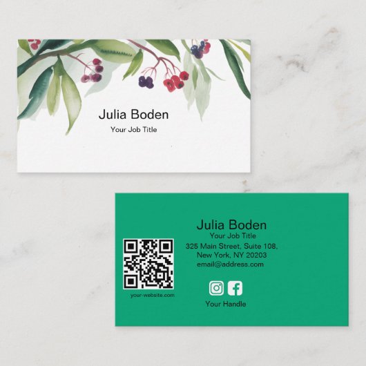 Berries and Branches Watercolor Rustic 名刺 (正面/裏面)