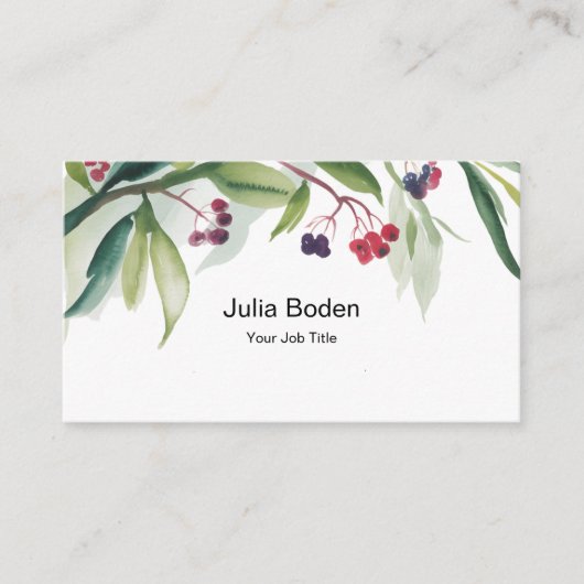 Berries and Branches Watercolor Rustic 名刺 (正面)