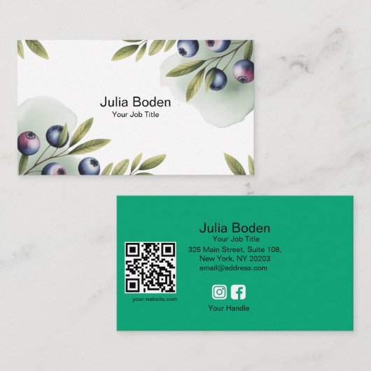 Berries and Branches Watercolor Splash 名刺 (正面/裏面)