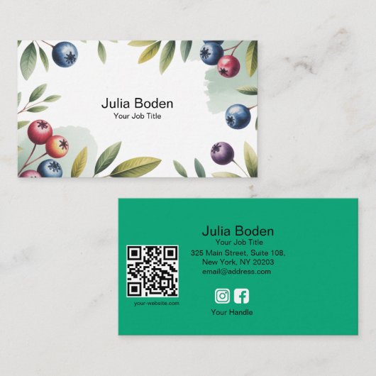 Berries and Branches Watercolor Surround 名刺 (正面/裏面)