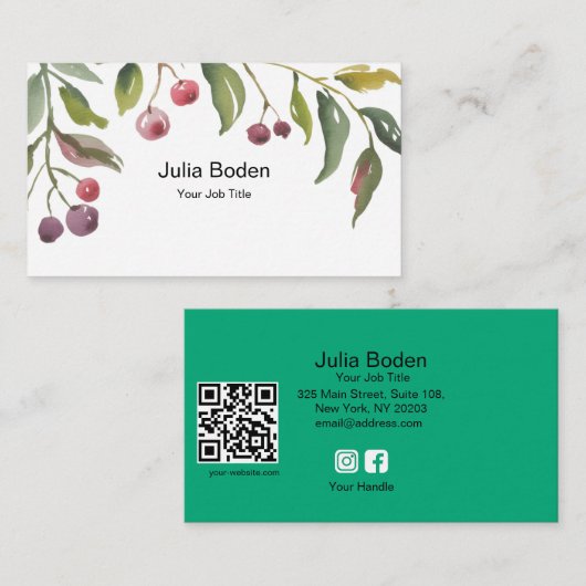 Berries and Branches Watercolor Top 名刺 (正面/裏面)