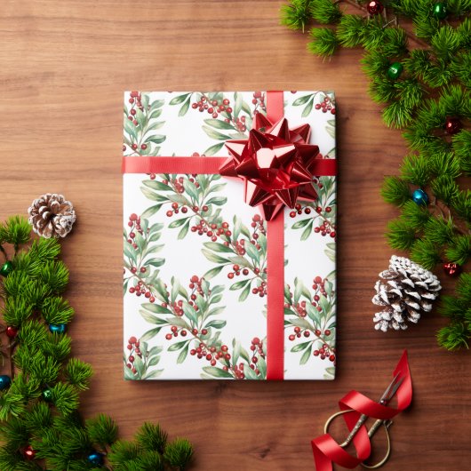 Berries and Greenery Wrapping Paper ラッピングペーパー (クリスマスギフト)