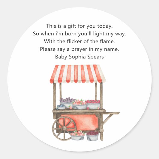 Berries baby shower - Prayer candle label ラウンドシール (正面)