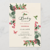 Berries branch floral baby shower 招待状 (正面)
