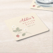 Berries & Flowers Nesting Party Girl Baby Shower スクエアペーパーコースター (アングル)