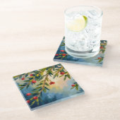 Berries & Greenery | Merry Christmas ガラスコースター (アングル)