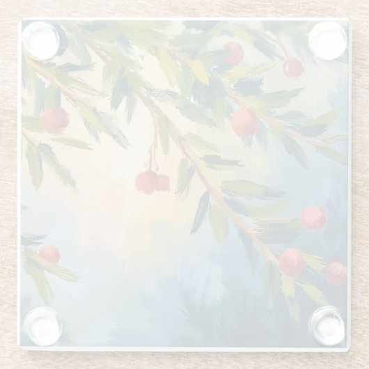 Berries & Greenery | Merry Christmas ガラスコースター (裏面)