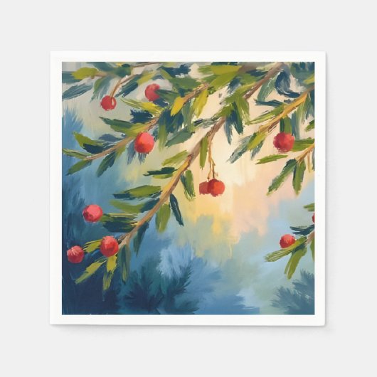 Berries & Greenery | Merry Christmas スタンダードカクテルナプキン (正面)