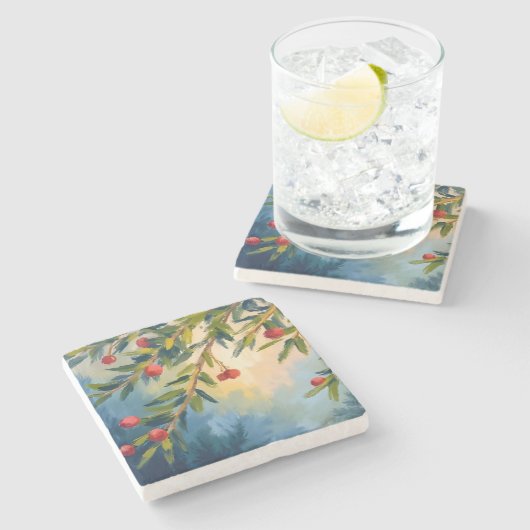 Berries & Greenery | Merry Christmas ストーンコースター (横)