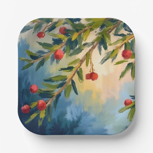 Berries & Greenery | Merry Christmas ペーパープレート (正面)