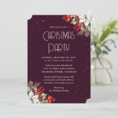 Berries Holly Poinsettia Purple Christmas Party 招待状 (スタンド正面)