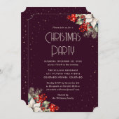 Berries Holly Poinsettia Purple Christmas Party 招待状 (正面/裏面)
