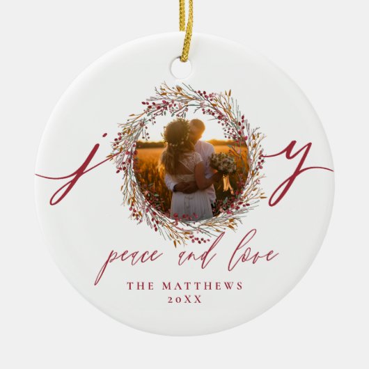 Berries Joy Photo初めてのクリスマス氏および夫人 セラミックオーナメント (正面)