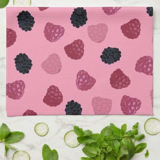 Berries Pink Pop Art Kitchen Towels キッチンタオル (折り畳み)