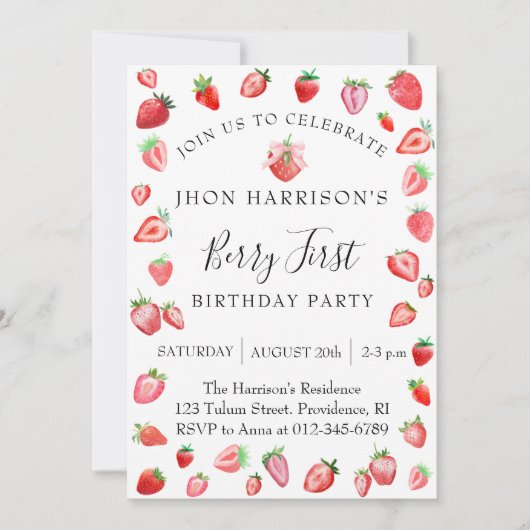 Berry 1stフォトバースデーパーティー 招待状 (正面)