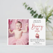Berry 1st Birthday Pink Red Thank You Photo サンキューカード (スタンド正面)