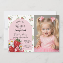 Berry 1st Birthday Strawberry Girl Party 招待状