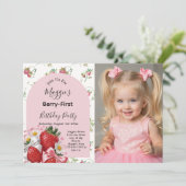 Berry 1st Birthday Strawberry Girl Party 招待状 (スタンド正面)