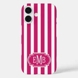 Berry and White Monogrammed Stripes iPhone 16ケース