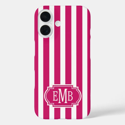 Berry and White Monogrammed Stripes Case-Mate iPhoneケース (裏面)