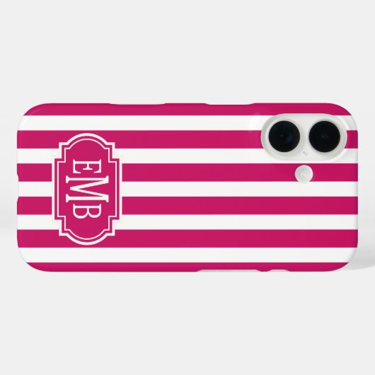 Berry and White Monogrammed Stripes Case-Mate iPhoneケース (裏面 (横))
