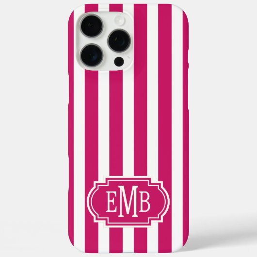 Berry and White Monogrammed Stripes Case-Mate iPhoneケース (裏面)