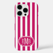 Berry and White Monogrammed Stripes Case-Mate iPhoneケース (裏面)
