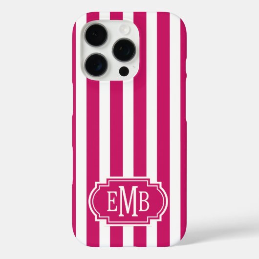 Berry and White Monogrammed Stripes Case-Mate iPhoneケース (裏面)