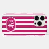 Berry and White Monogrammed Stripes Case-Mate iPhoneケース (裏面 (横))