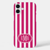 Berry and White Monogrammed Stripes Case-Mate iPhoneケース (裏面)