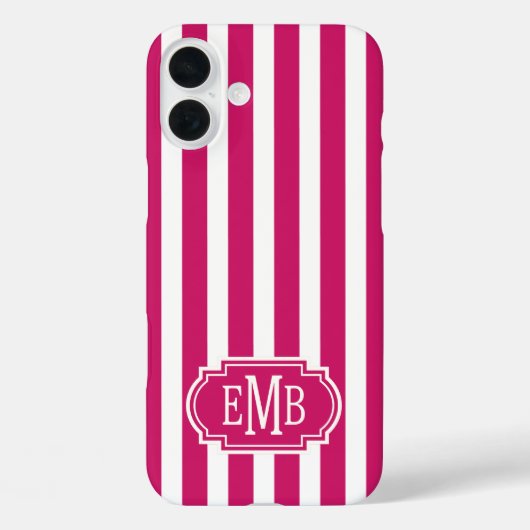 Berry and White Monogrammed Stripes Case-Mate iPhoneケース (裏面)