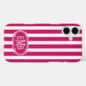 Berry and White Monogrammed Stripes Case-Mate iPhoneケース (裏面 (横))