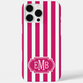 Berry and White Monogrammed Stripes iPhone 16 Pro Maxケース