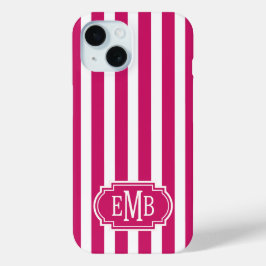 Berry and White Monogrammed Stripes iPhone 15ケース