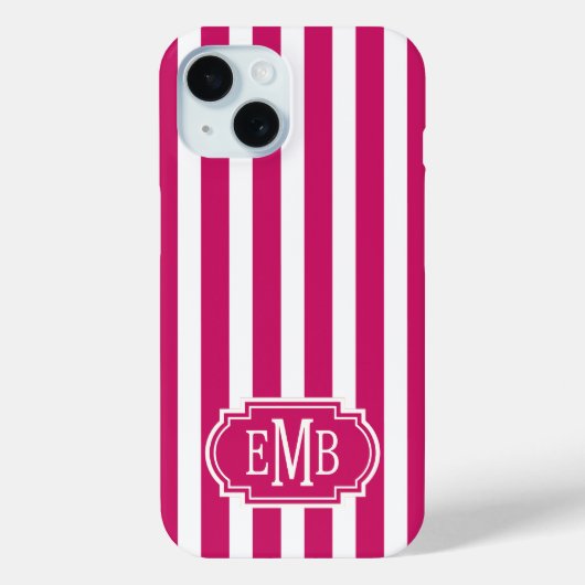 Berry and White Monogrammed Stripes Case-Mate iPhoneケース (裏面)