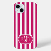 Berry and White Monogrammed Stripes Case-Mate iPhoneケース (裏面)