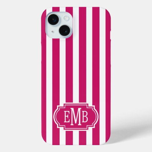 Berry and White Monogrammed Stripes Case-Mate iPhoneケース (裏面)