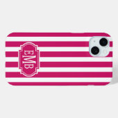 Berry and White Monogrammed Stripes Case-Mate iPhoneケース (裏面 (横))