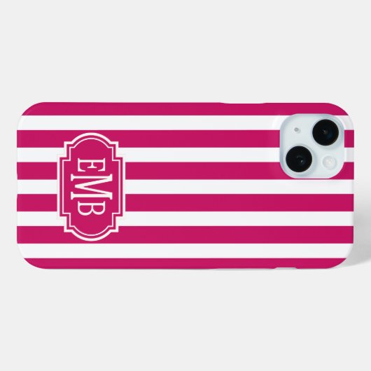 Berry and White Monogrammed Stripes Case-Mate iPhoneケース (裏面 (横))