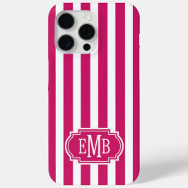 Berry and White Monogrammed Stripes iPhone 15 Pro Maxケース