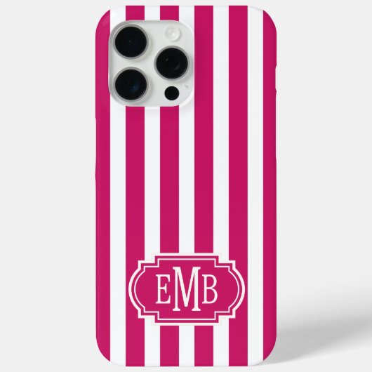 Berry and White Monogrammed Stripes Case-Mate iPhoneケース (裏面)
