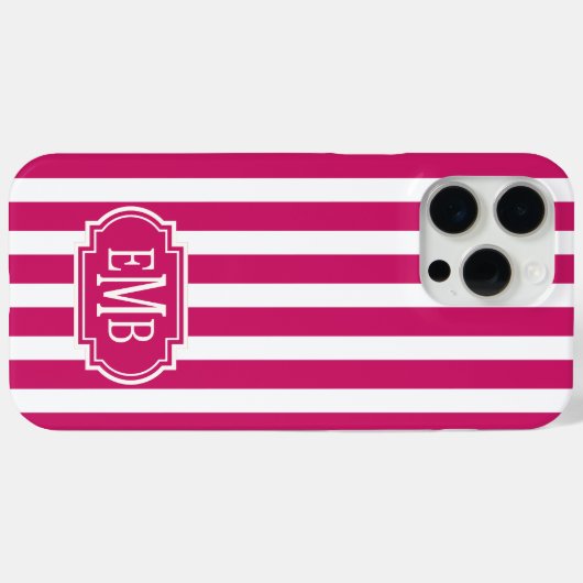 Berry and White Monogrammed Stripes Case-Mate iPhoneケース (裏面 (横))