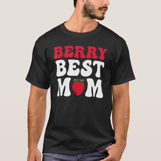 Berry Best Mom Cute Strawberry Groovy Quote Tシャツ (正面)