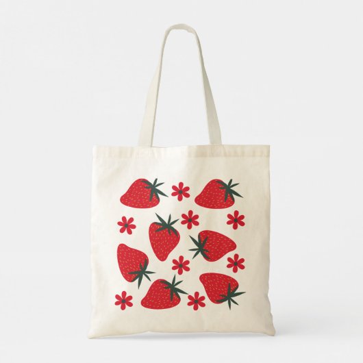 Berry Bloom – 遊び心あふれるイチゴの花のトートバッグ トートバッグ (裏面)