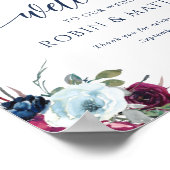 Berry, Blue, Burgundy Floral Welcome Wedding Sign ポスター (角)
