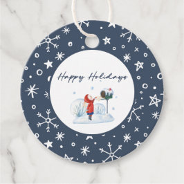 Berry Blue Snowflake Circle Holiday Favor Tags フェイバータグ